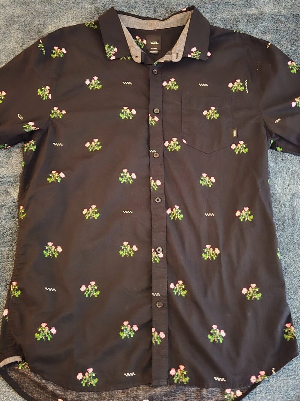 Vans Shirt Mens XL BLK Short Sleeve Button Up Floral Hawaiian Skate Cotton